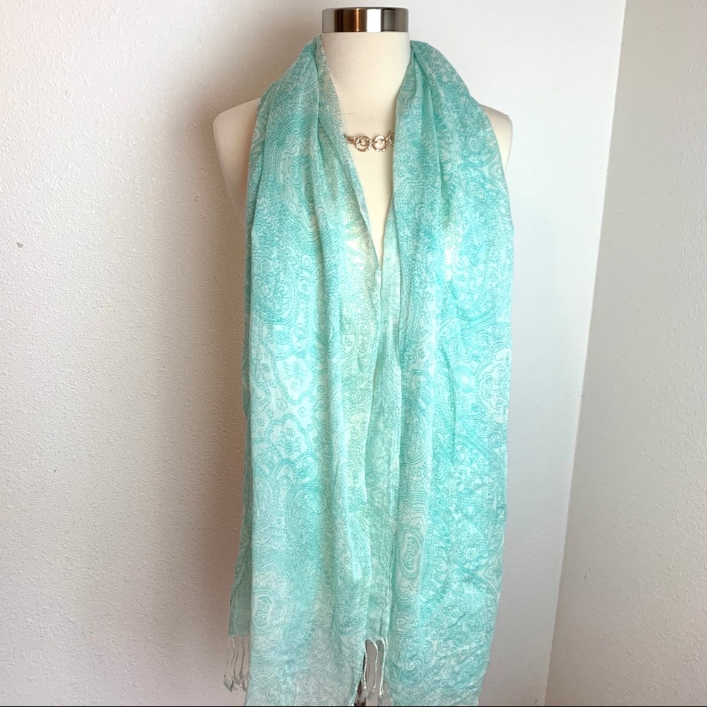 Paisley Design Teal White Scarf